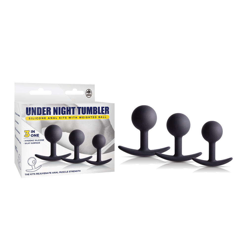 Under Night Tumbler - Black Butt Plugs with Weighted Balls - Set of 3 Sizes - Naughty by Nature Adult Store