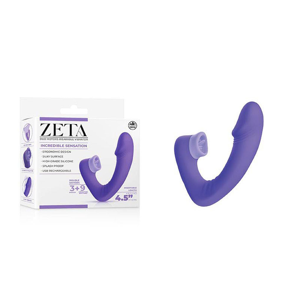 Zeta Duo Motor Wearable Vibrator - Purple 11.4 cm USB Rechargeable Vibrator with Flicking Clitoral Stimulator - Naughty by Nature Adult Store