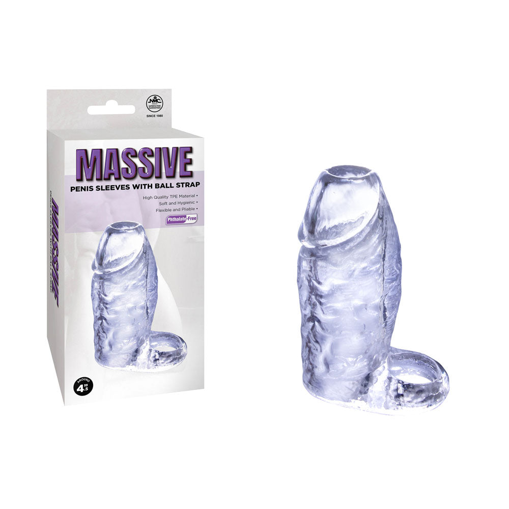 Massive Penis Sleeve With Ball Strap Clear Enlarger For Men