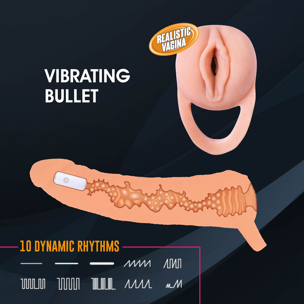 Extendor+ - Flesh 2 Inch Vibrating Penis Extender and Stroker - Naughty by Nature Adult Store