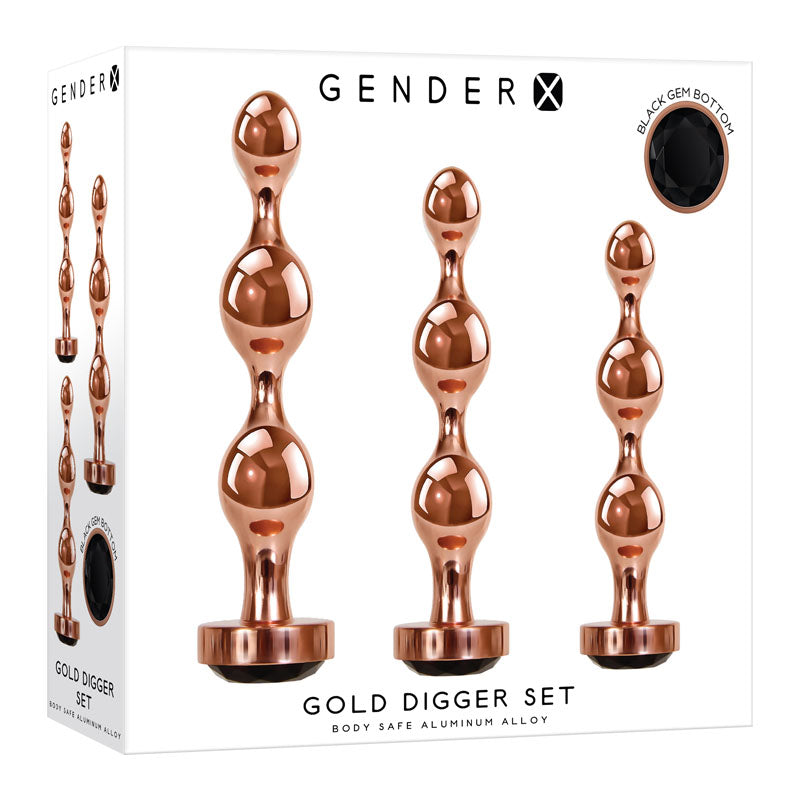 Gender X GOLD DIGGER SET - Rose Gold Metallic Butt Plugs - Set of 3 Sizes - Naughty by Nature Adult Store