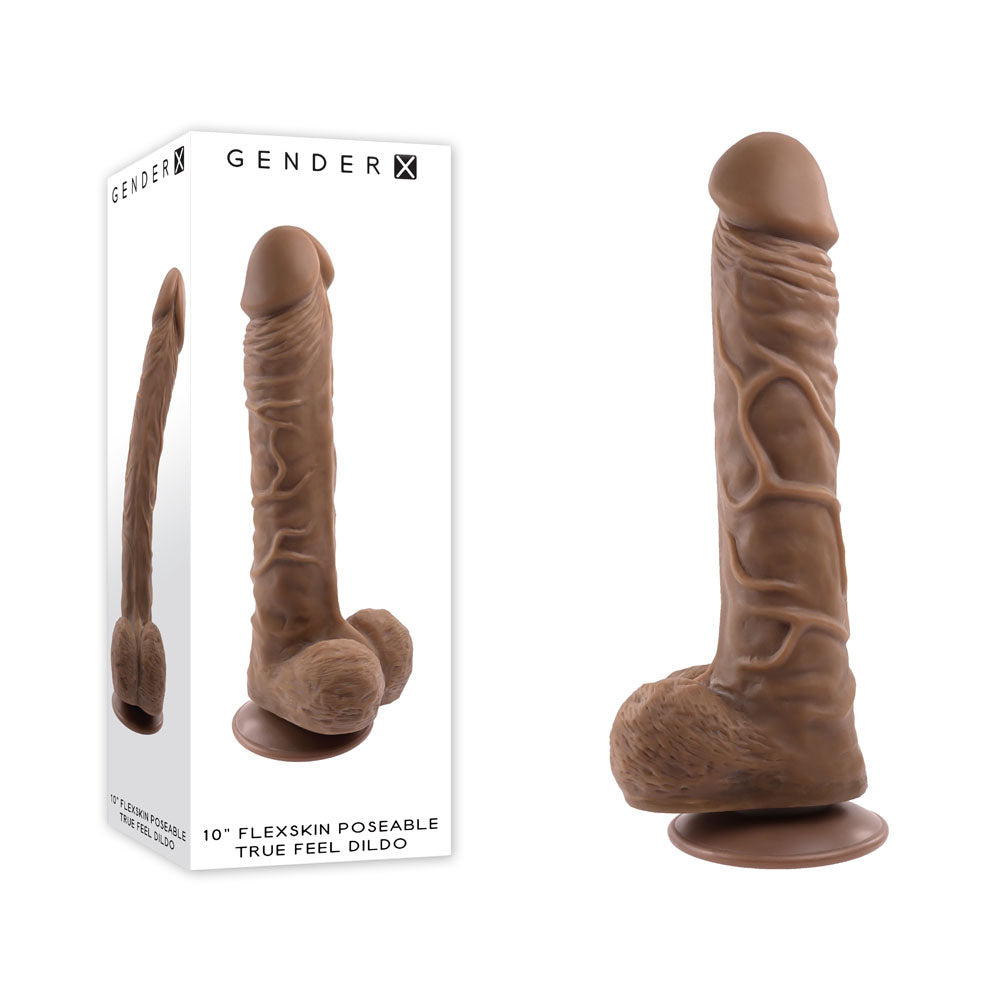 Gender X 10'' FLEXSKIN POSEABLE TRUE FEEL - Dark - Brown 29.2 cm Poseable Dong - Naughty by Nature Adult Store