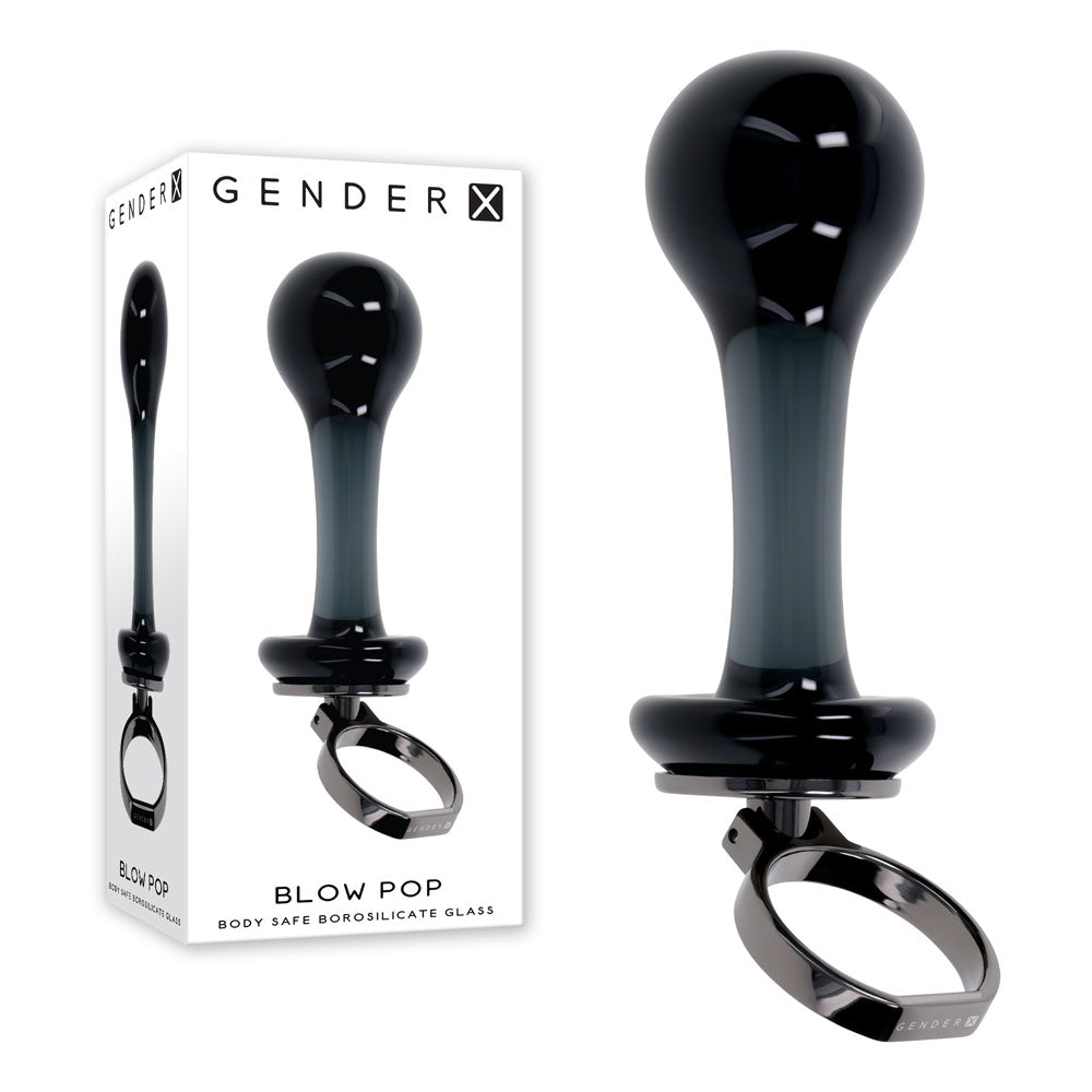 Gender X BLOW POP - Black 12.8 cm Glass Plug with Ring Pull - Naughty by Nature Adult Store