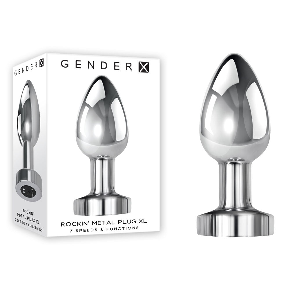 Gender X ROCKIN METAL PLUG XL - Chrome 10.5 cm USB Rechargeable Vibrating XL Butt Plug - Naughty by Nature Adult Store