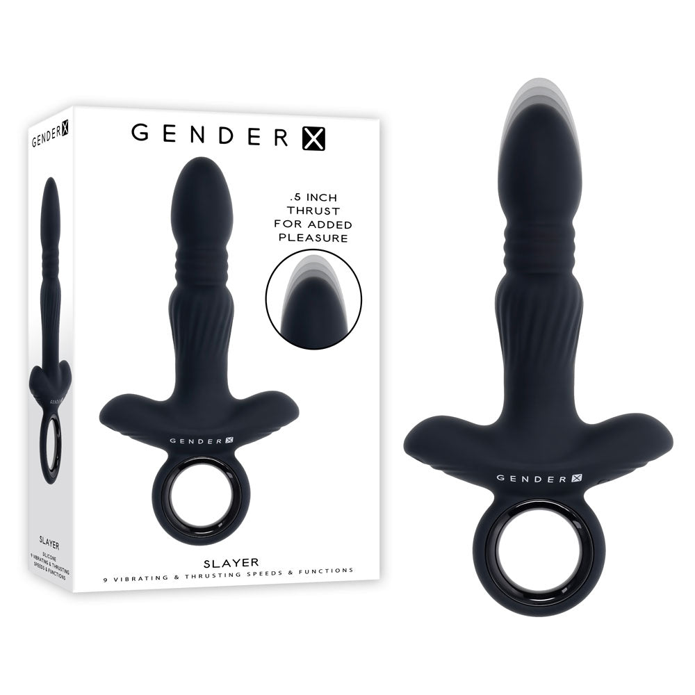 Gender X SLAYER - Black 20 cm USB Rechargeable Thrusting Vibrating Butt Plug - Naughty by Nature Adult Store