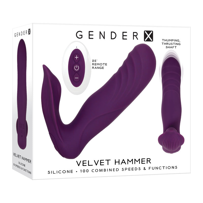 Gender X VELVET HAMMER - Purple USB Rechargeable Wearable Vibe with Remote - Naughty by Nature Adult Store