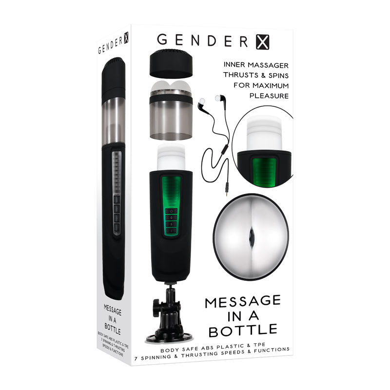 Gender X MESSAGE IN A BOTTLE - USB Rechargeable Thrusting & Spinning Masturbator - Naughty by Nature Adult Store