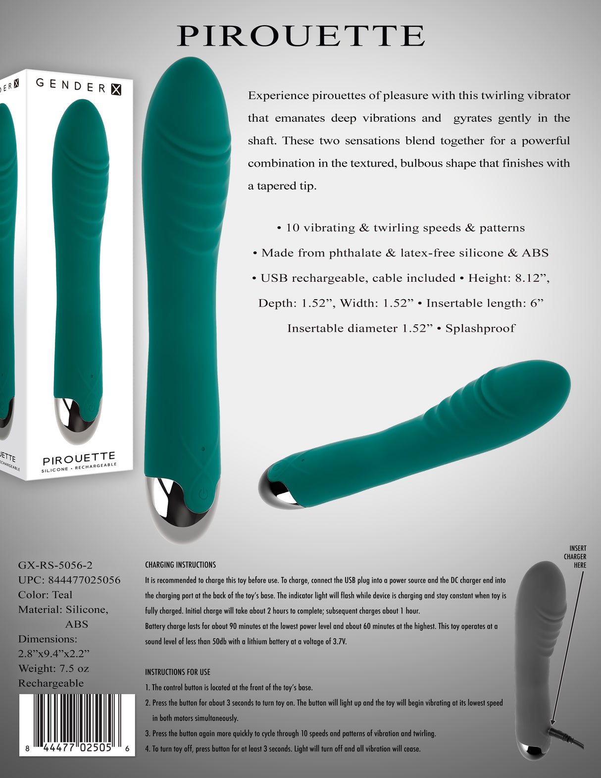 Gender X PIROUETTE - Green 20.6 cm USB Rechargeable Vibrator - Naughty by Nature Adult Store