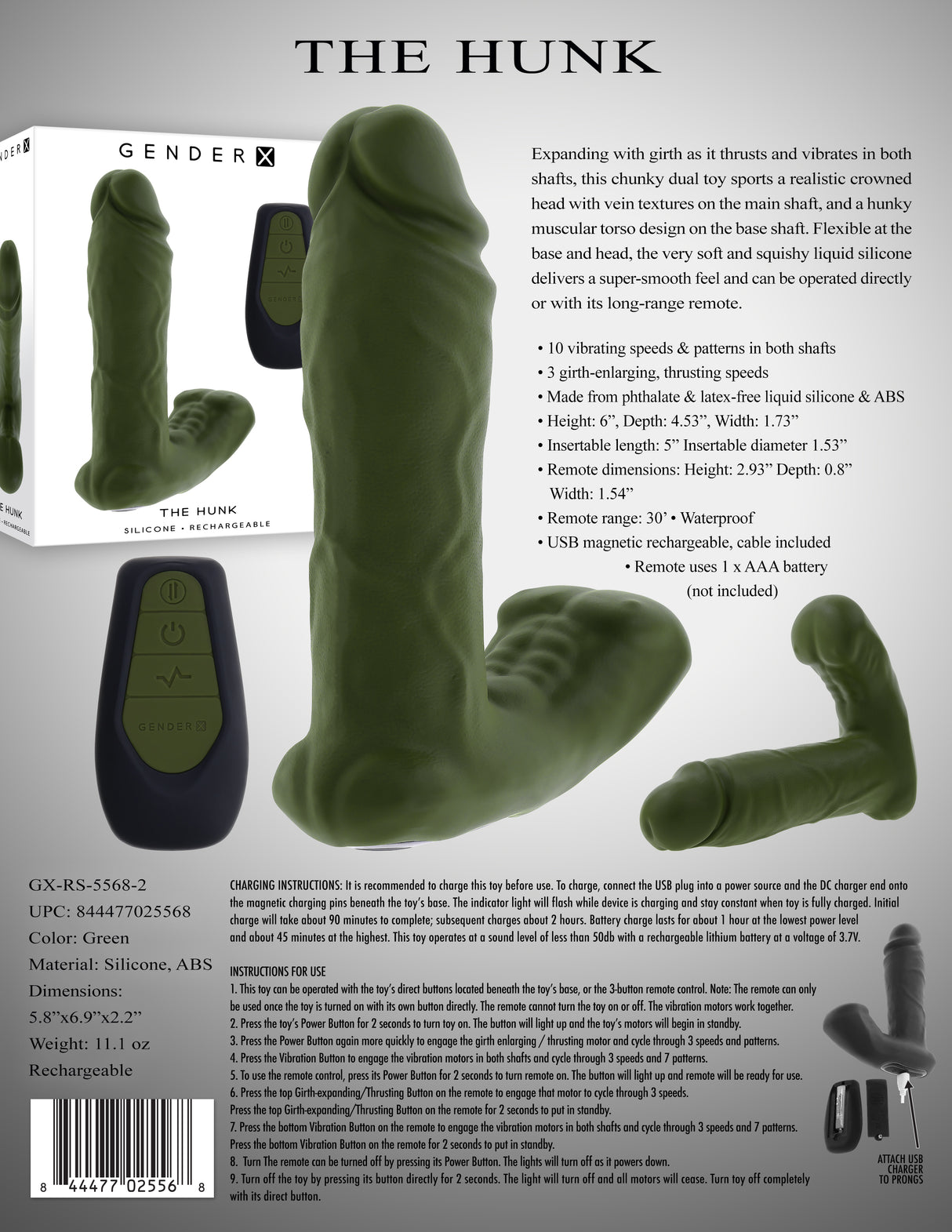 Gender X THE HUNK - 15.2 cm Thrusting Vibrator with Remote
