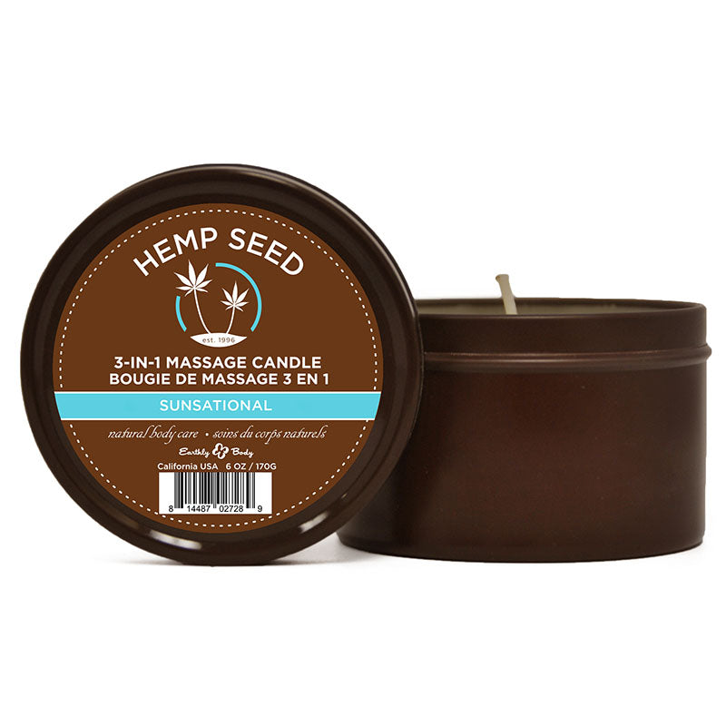 Hemp Seed 3-In-1 Massage Candle - Sunsational (Italian Bergamot, Juniper Berries & White Wood)- 170 g - Naughty by Nature Adult Store