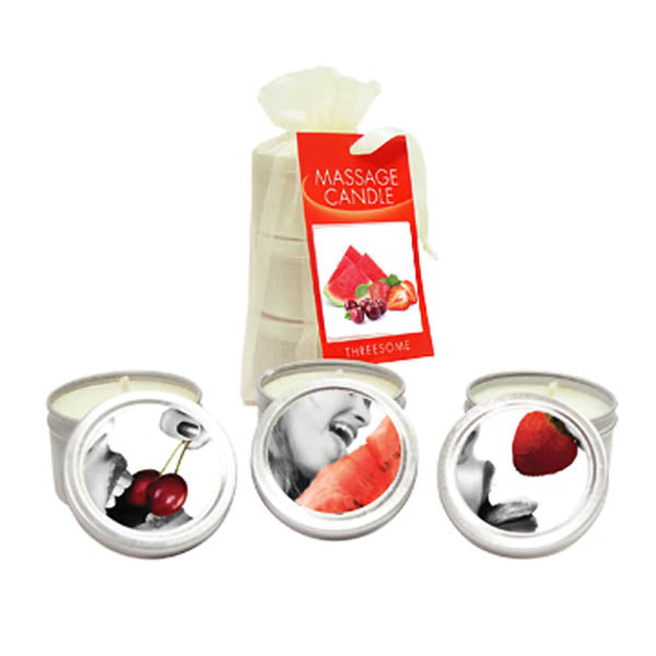 Edible Massage Candle Threesome - Cherry, Strawberry & Melon Flavoured Candles - 3 Pack - Naughty by Nature Adult Store