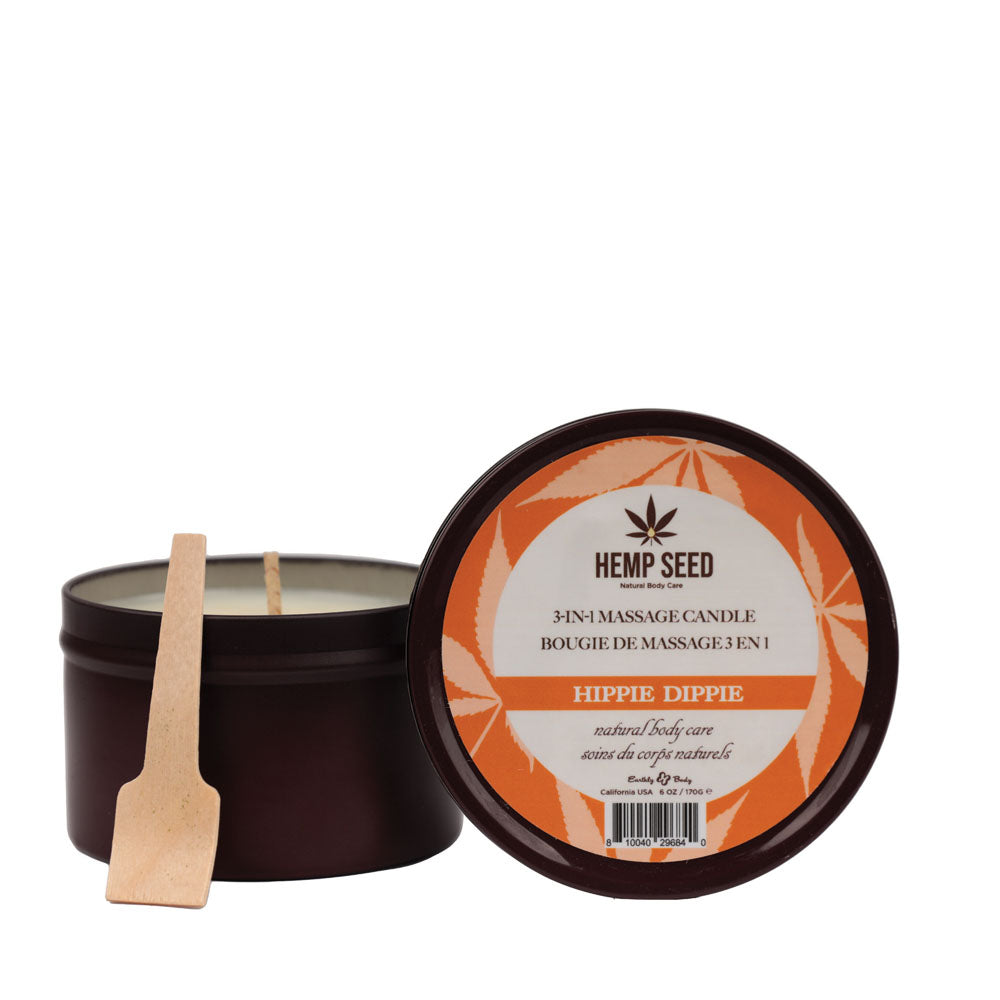 Hemp Seed 3-In-1 Massage Candle - Hippie Dippie (Toasted Coconut, Sparkling Cashmere, Sandalwood)- 170 g - Naughty by Nature Adult Store