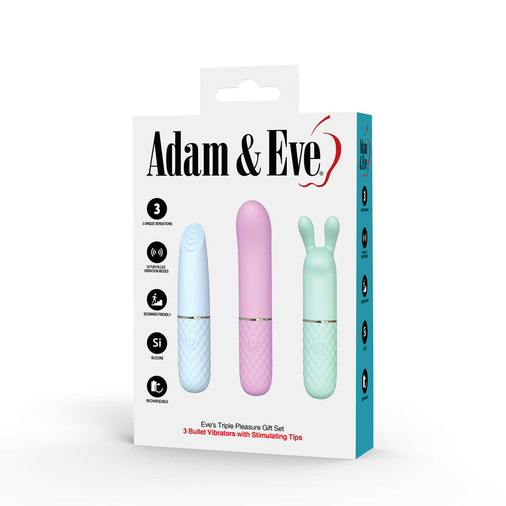 Adam & Eve TRIPLE PLEASURES - Coloured Rechargeable Vibrators - Set of 3