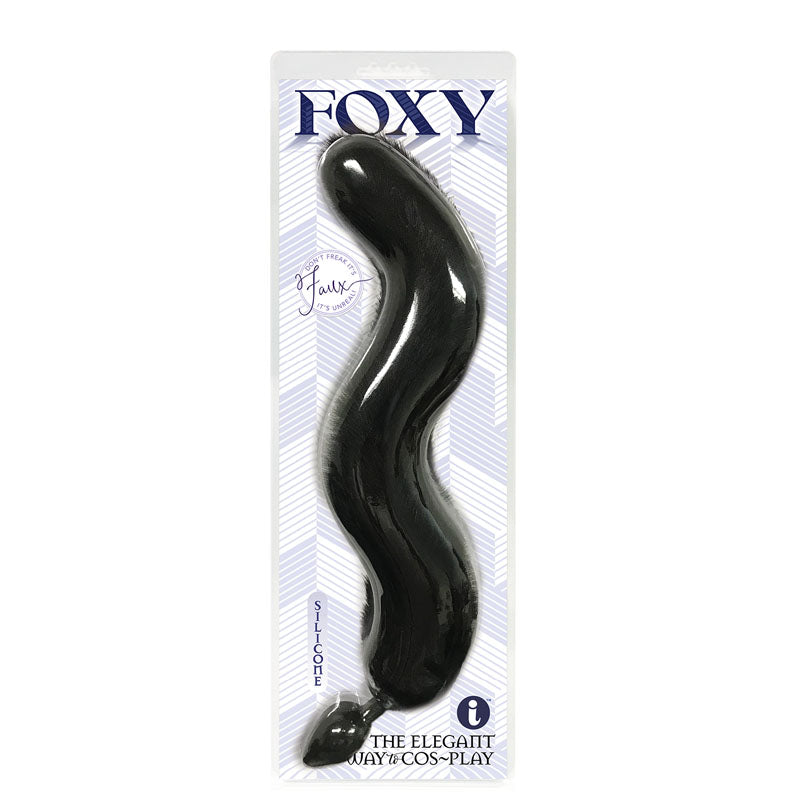 Foxy Fox Tail Silicone Butt Plug - Black - 46 cm Tail - Naughty by Nature Adult Store