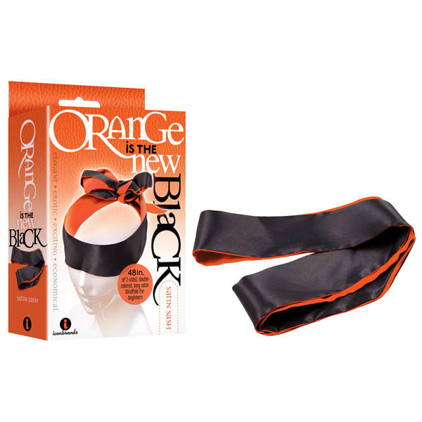 Orange Is The New Black - Satin Sash - Black/Orange Blindfold - Naughty by Nature Adult Store