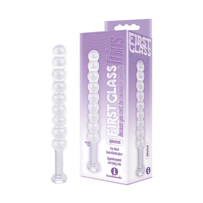 The 9's First Glass Thins, Spherical - Clear Glass 17.8 cm Anal Beads - Naughty by Nature Adult Store