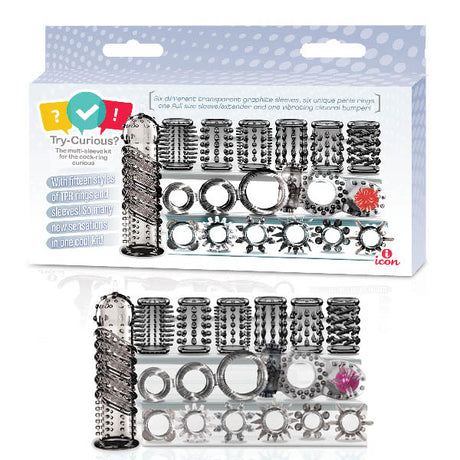 Try-Curious Cock Ring & Sleeve Set - Clear - 15 Piece Set - Naughty by Nature Adult Store
