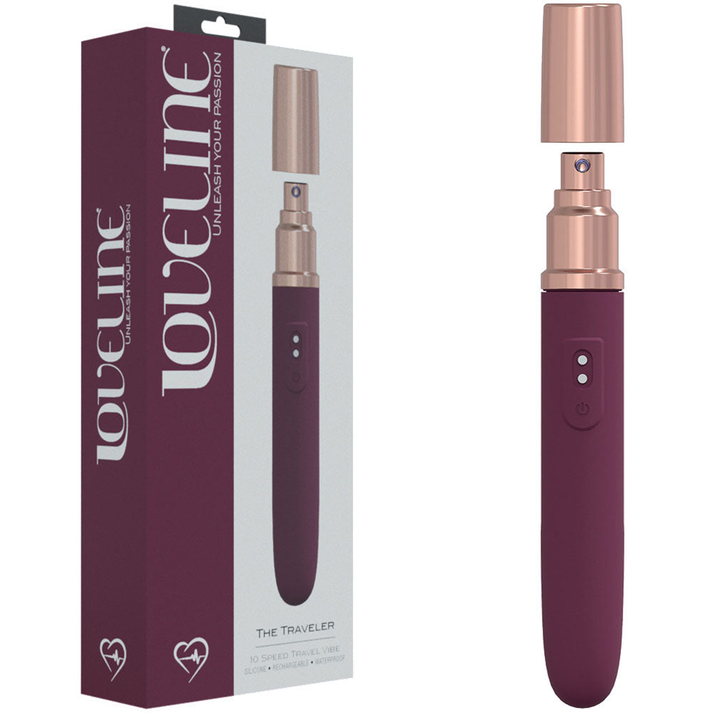 LOVELINE The Traveler - Burgundy - Burgundy 17.6 cm USB Rechargeable Vibrator with Lube Applicator - Naughty by Nature Adult Store