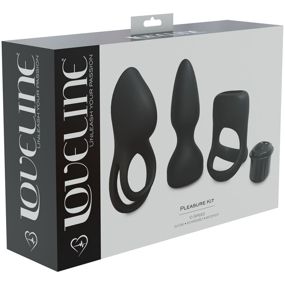 LOVELINE Pleasure Kit - Black - Black USB Rechargeable Male Kit - 3 Piece Set - Naughty by Nature Adult Store