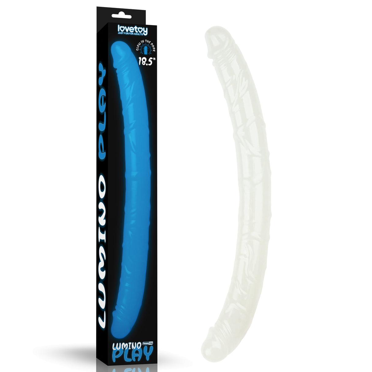 Lumino Play 18.5'' Double Dildo - Glow in the Dark Blue 47 cm Double Dong - Naughty by Nature Adult Store