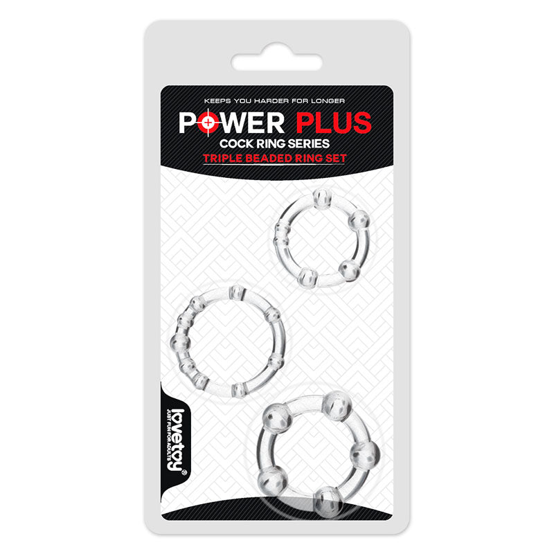 Power Plus Triple Beaded Ring Set - Clear Cock Rings - Set of 3 - Naughty by Nature Adult Store