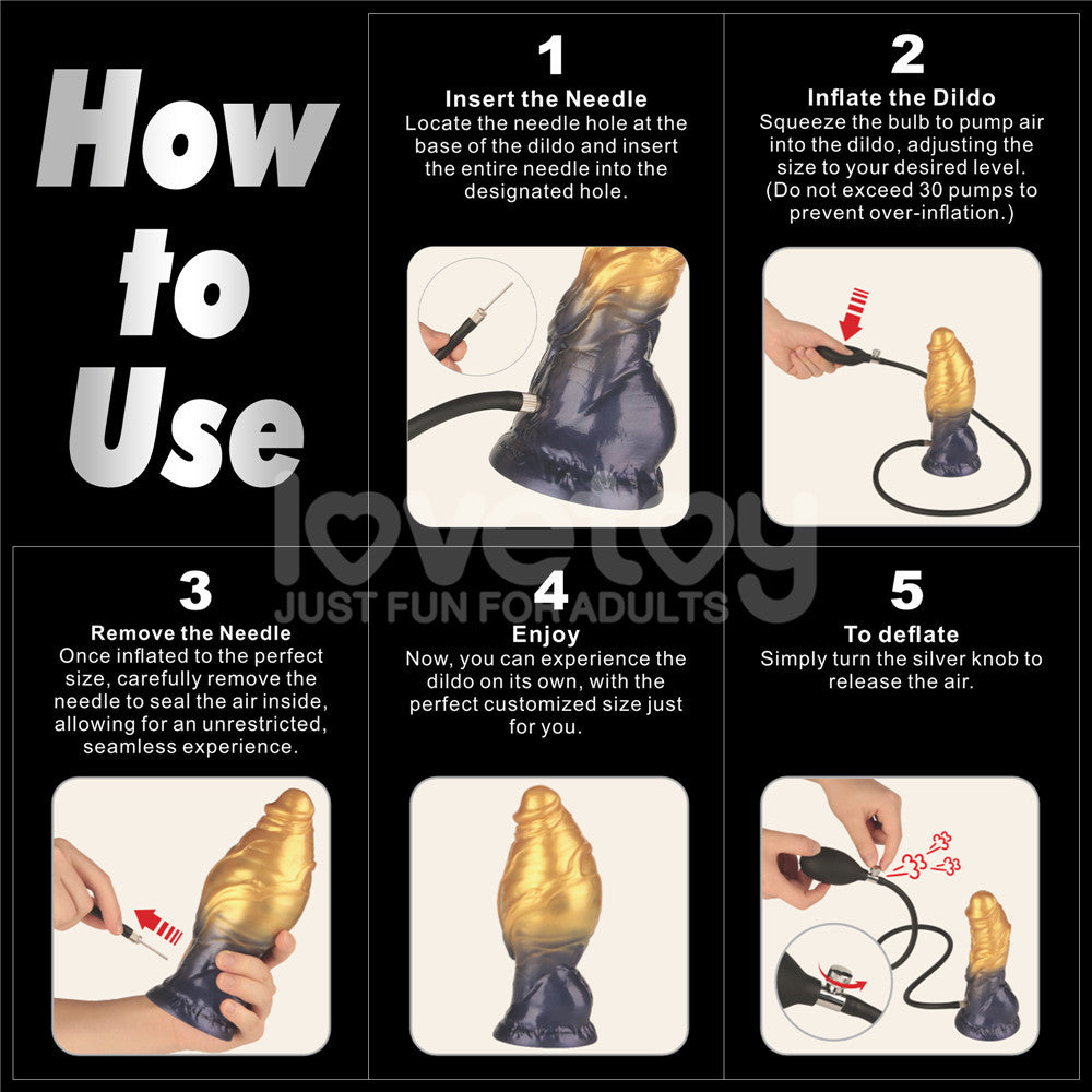 Aerosx 7.5 Inch Dual Density Inflatable Dildo - Gold/Blue 24 cm