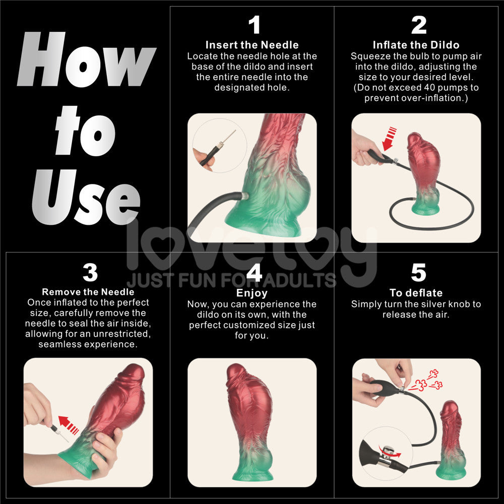 Aerosx 8 Inch Dual Density Inflatable Dildo - Red/Green 28 cm