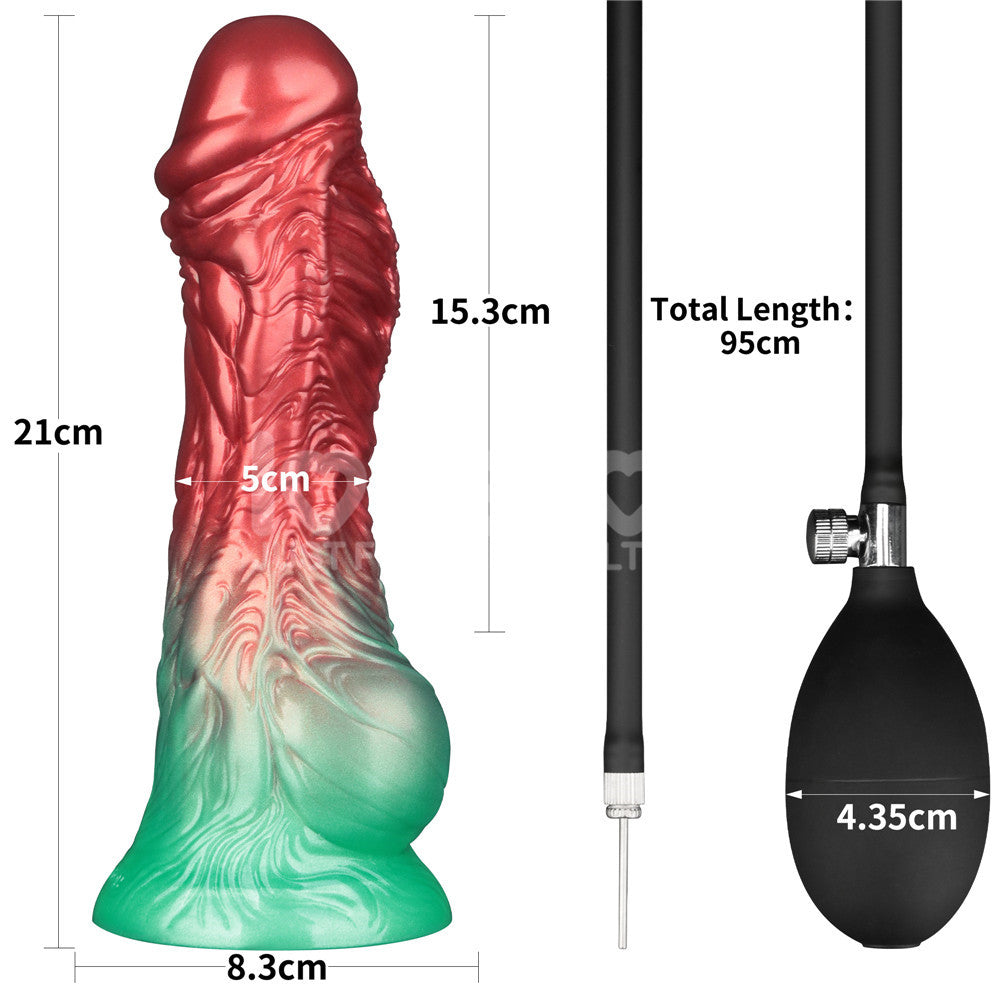 Aerosx 8 Inch Dual Density Inflatable Dildo - Red/Green 28 cm