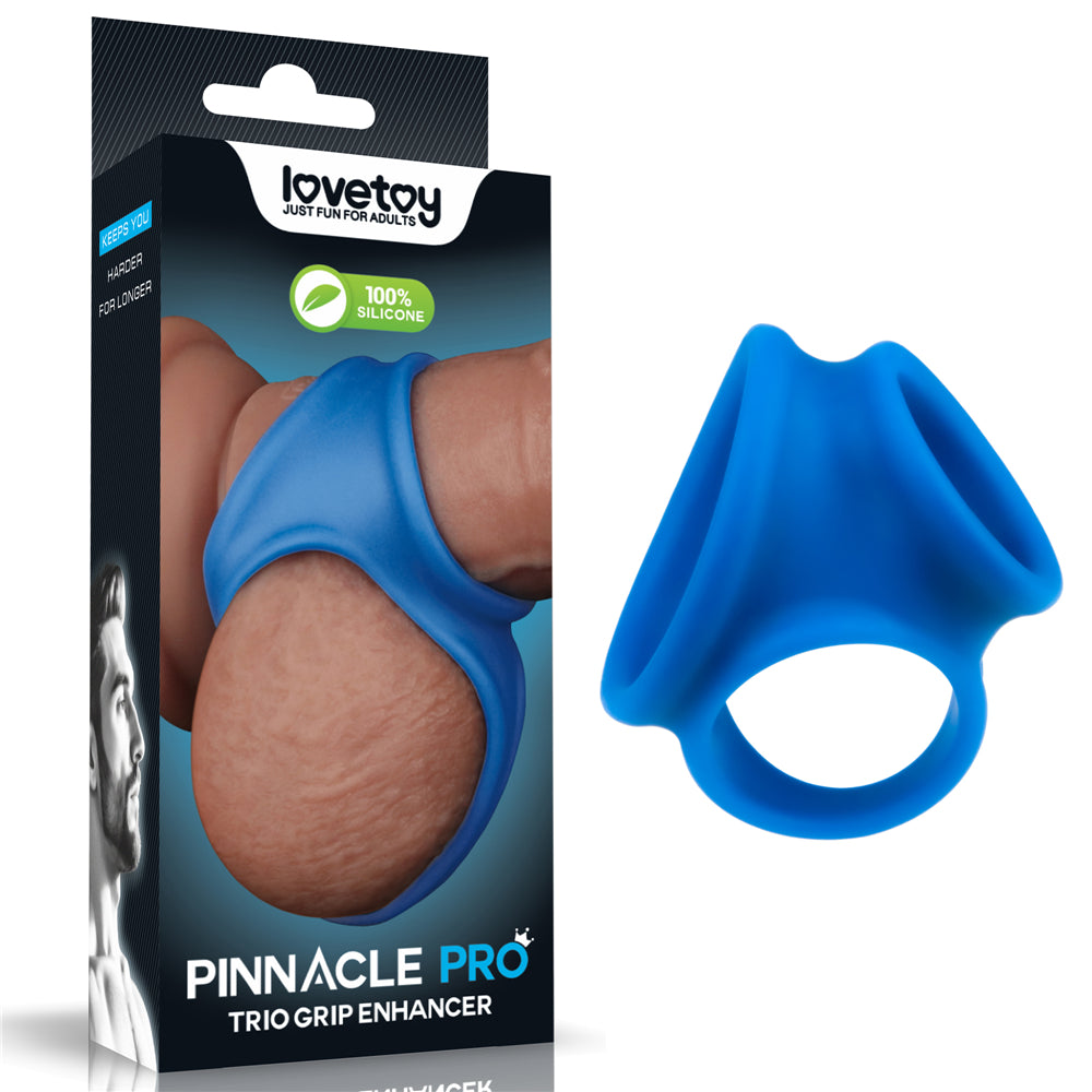 Pinnacle Pro Trio Grip Enhancer - Blue Cock & Balls Ring - Naughty by Nature Adult Store