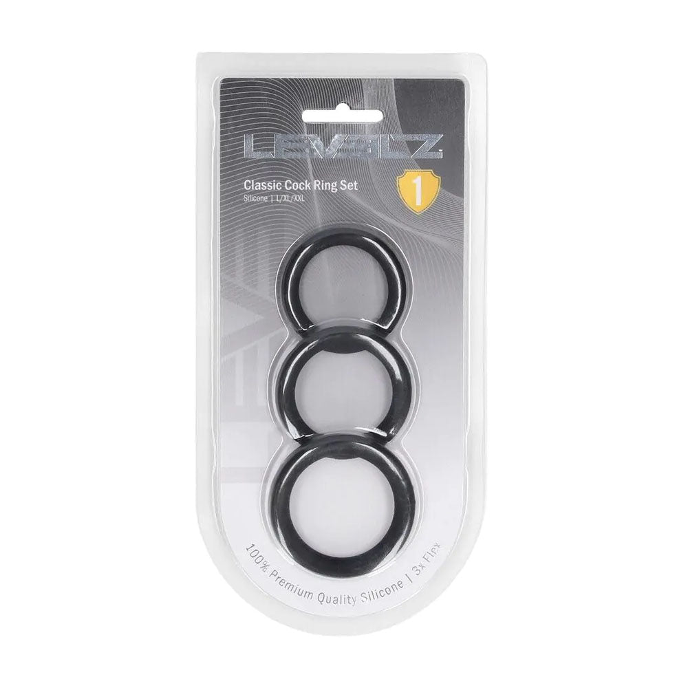 Levelz Classic Silicone Cock Ring Set L XL XXL Black