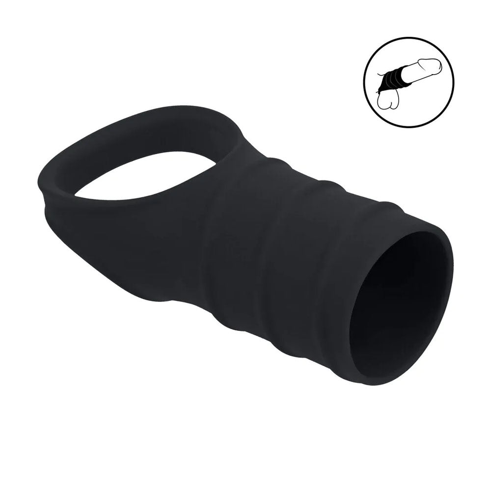 Levelz Silicone Cock Ring With Ribbed Sleeve Black