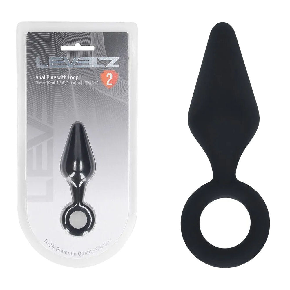 Levelz Silicone Anal Plug With Loop Small Black Butt Plug