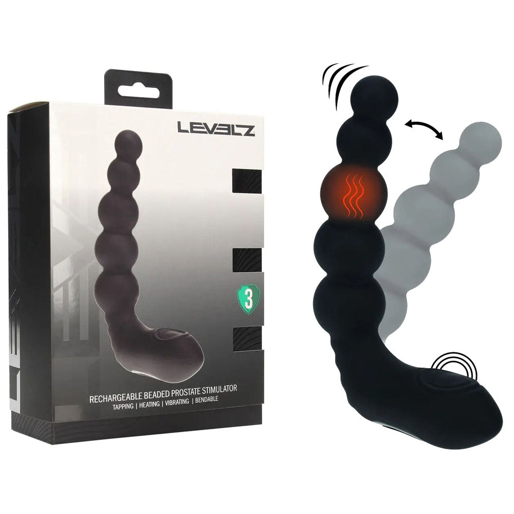 LEVELZ Beaded Prostate Massager USB Rechargeable Heating And Vibrating Black