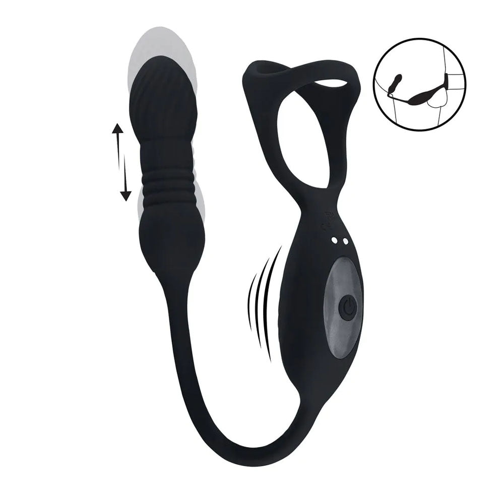 Levelz TriO Vibrating Thrusting Cock Ring With Prostate Stimulator Black