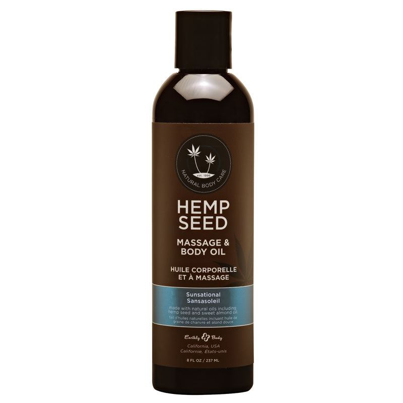 Hemp Seed Massage & Body Oil - Sunsational (Italian Bergamot, Juniper Berries & White Wood) Scented - 237 ml Bottle - Naughty by Nature Adult Store