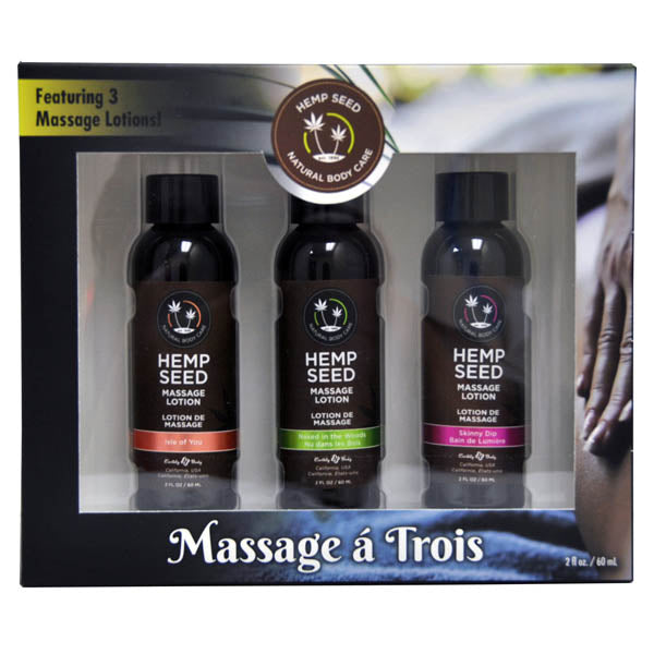 Hemp Seed Massage A Trois - Scented Massage Lotion Kit - 3 Bottle Set - Naughty by Nature Adult Store