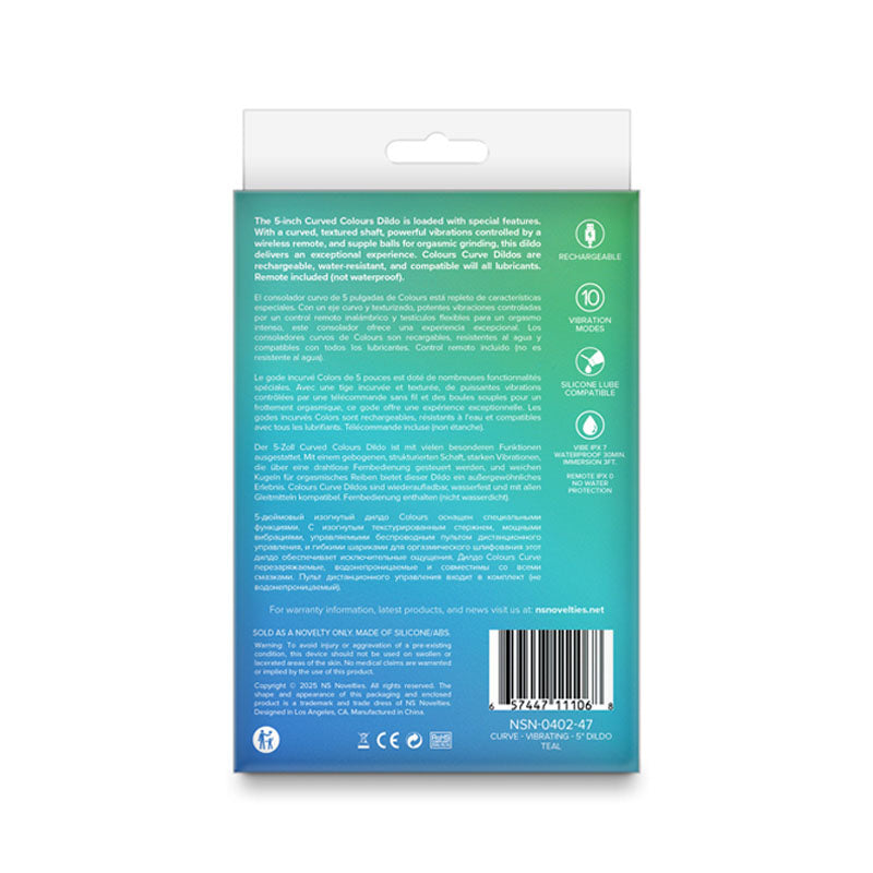 Colours Curve - Vibrating 5'' Dildo - Teal with Wireless Remote