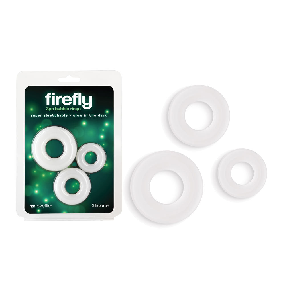 Firefly - 3pc Bubble Rings - White - Glow in Dark Cock Rings - Set of 3 Sizes - Naughty by Nature Adult Store