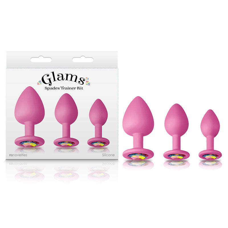 Glams Spades Trainer Kit - Pink Butt Plugs with Gems - Set of 3 Sizes - Naughty by Nature Adult Store