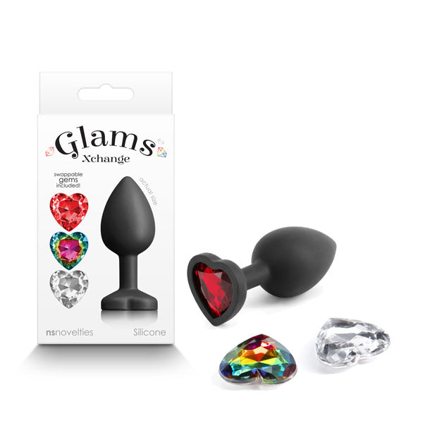 Glams Xchange Heart - Small - Black Small Butt Plug with Interchangeable Heart Gems - Naughty by Nature Adult Store