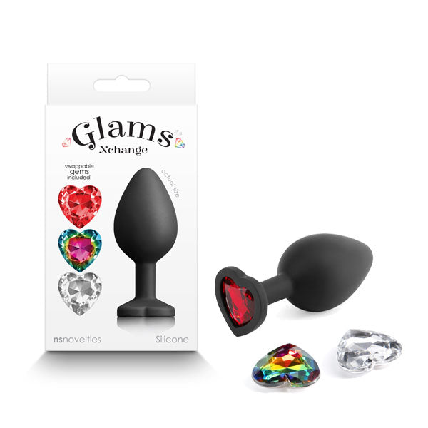 Glams Xchange Heart - Medium - Black Medium Butt Plug with Interchangeable Heart Gems - Naughty by Nature Adult Store