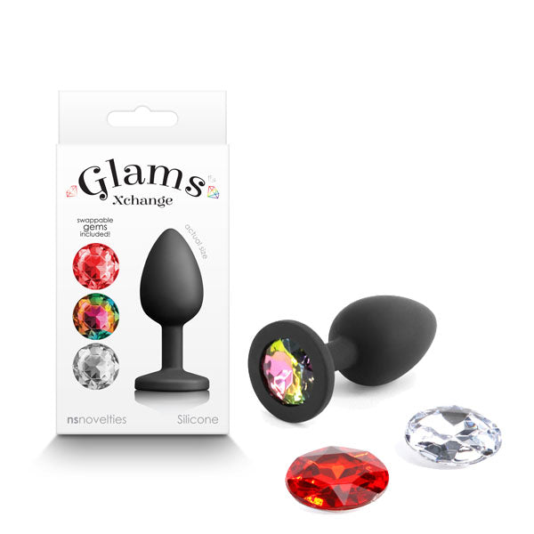 Glams Xchange Round - Small - Black Small Butt Plug with Interchangeable Round Gems - Naughty by Nature Adult Store