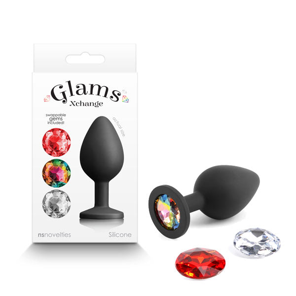 Glams Xchange Round - Medium - Black Medium Butt Plug with Interchangeable Round Gems - Naughty by Nature Adult Store
