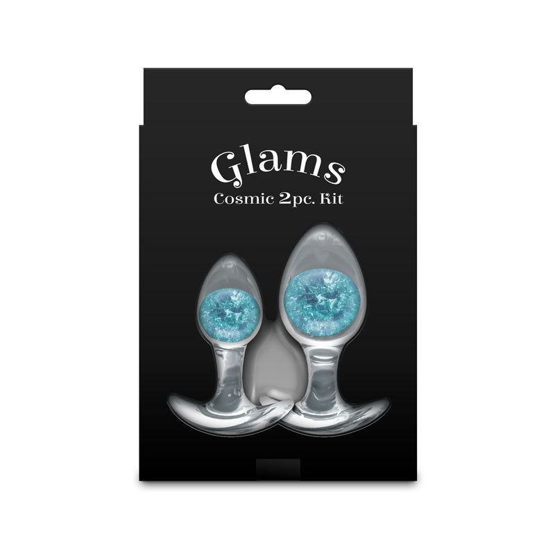 Glams Cosmic 2pc Kit - Clear/Blue Butt Plugs - Set of 2 Sizes