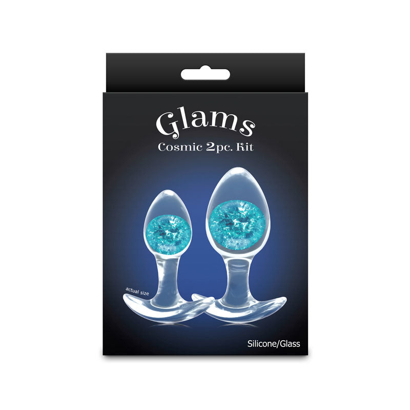 Glams Cosmic 2pc Kit - Clear/Blue Butt Plugs - Set of 2 Sizes