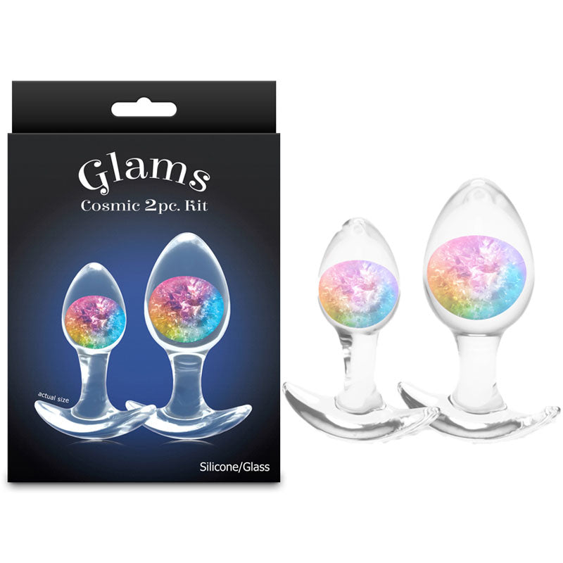 Glams Cosmic 2pc Kit - Clear/Rainbow Butt Plugs - Set of 2 Sizes