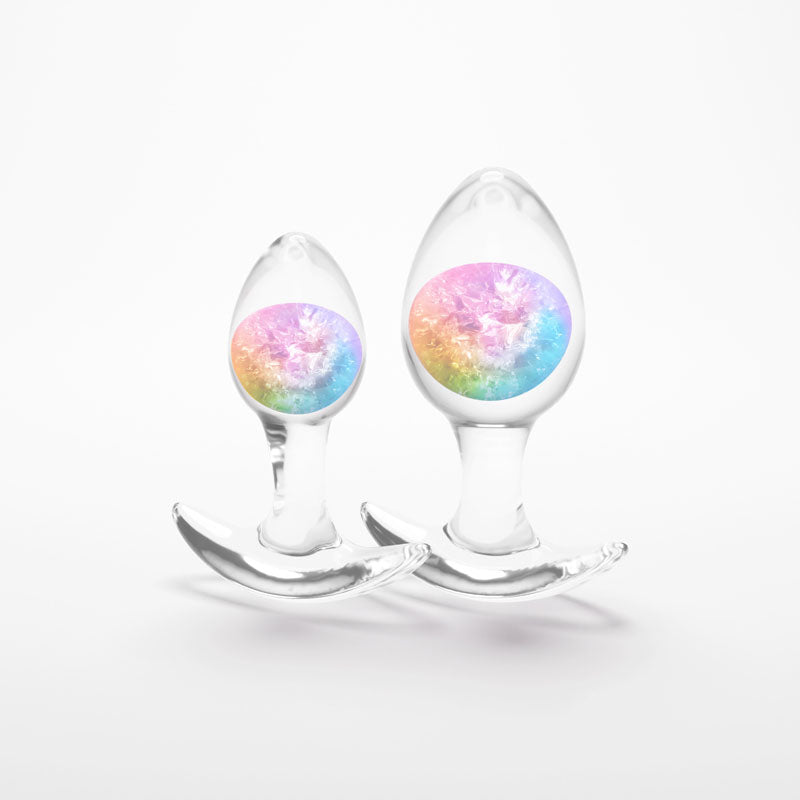 Glams Cosmic 2pc Kit - Clear/Rainbow Butt Plugs - Set of 2 Sizes