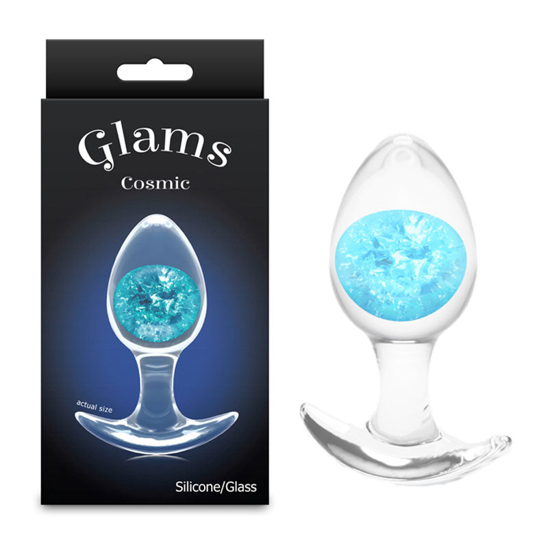 Glams Cosmic - Medium - Clear/Blue 9.5 cm Butt Plug