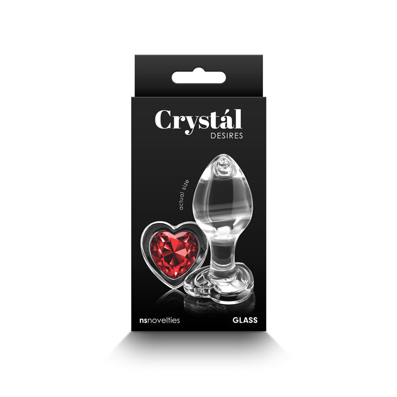 Crystal Desires - Red Heart - Medium - Clear Glass 8.4 cm Butt Plug with Red Heart Gem Base - Naughty by Nature Adult Store