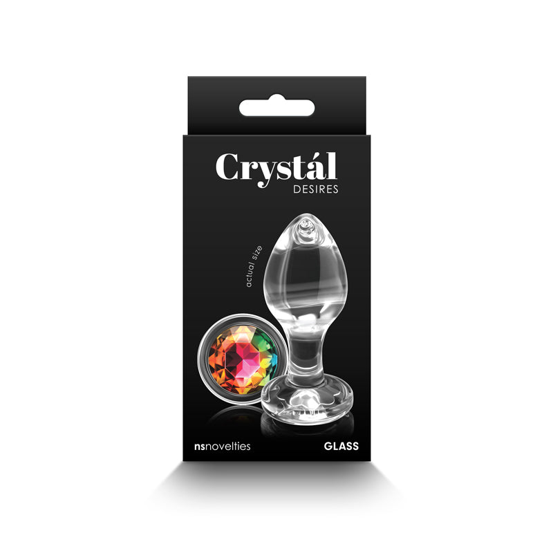 Crystal Desires - Rainbow Gem - Medium - Clear Glass 8.4 cm Butt Plug with Rainbow Gem Base - Naughty by Nature Adult Store
